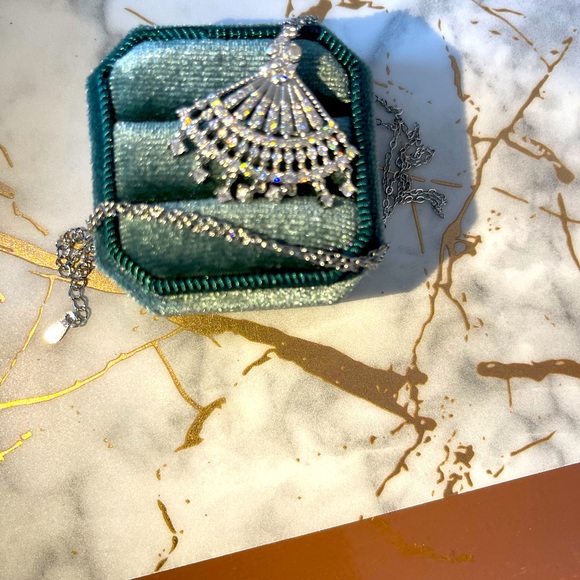 Fan shaped silver S925 stamped paved AAA CZ necklace - Picture 3 of 4